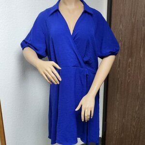 MSK royal blue faux wrap dress knee length short sleeve EUC lightweight size XL